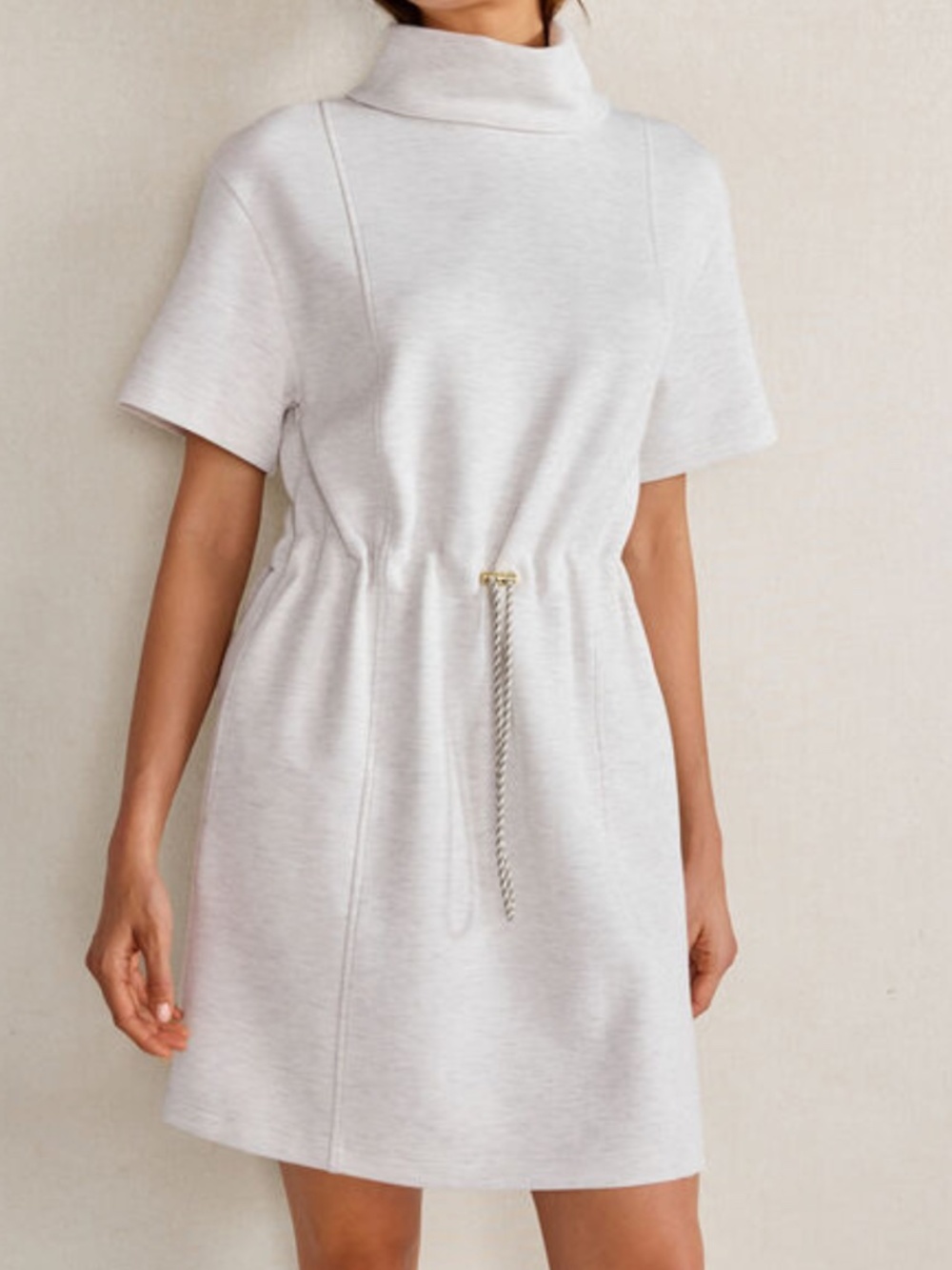 Varley Sophie Dress - Cream Short-Sleeve Turtleneck Drawstring